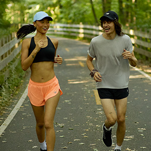 Shop clothing. People running in the park
